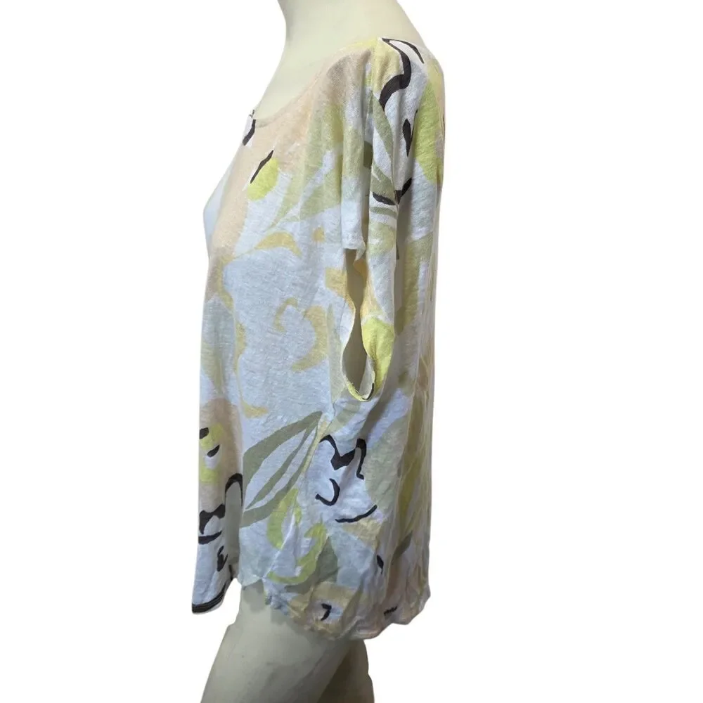 Rachel Zoe 100% Linen Floral‎ Top XL Boho Oversized Lightweight Blouse